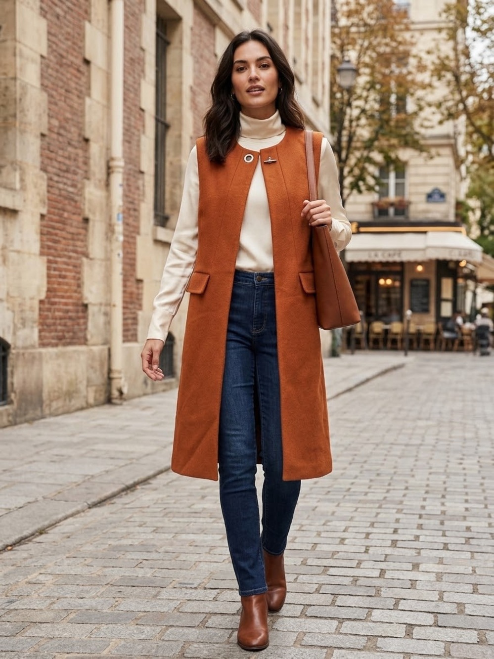 Anna Sleeveless Long Vest in Rust Orange